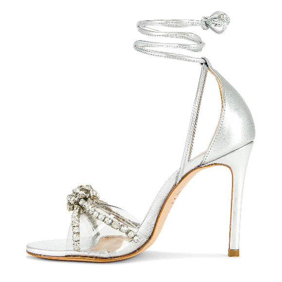 Schutz Silver Rhinestone Ankle Wrap Sandals SIZE 8.5 Stiletto Heel Revolve $138 - Picture 2 of 12